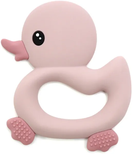 Silikon-Beißring mit Ente und taktilen Oberflächen, rosa