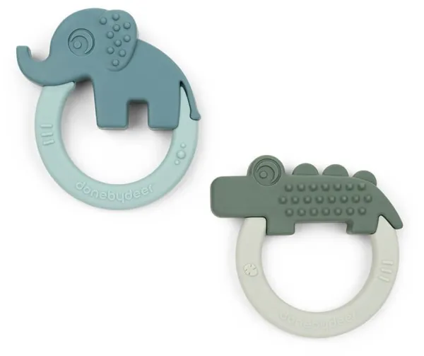 Beißring aus Silikon 2 Stk. Deer friends Grün/Blau
