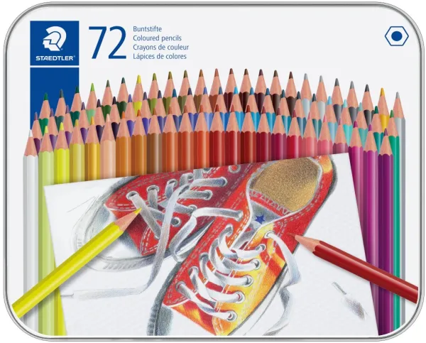 Buntstifte sechseckig in Metallbox, 72 verschiedene Farben